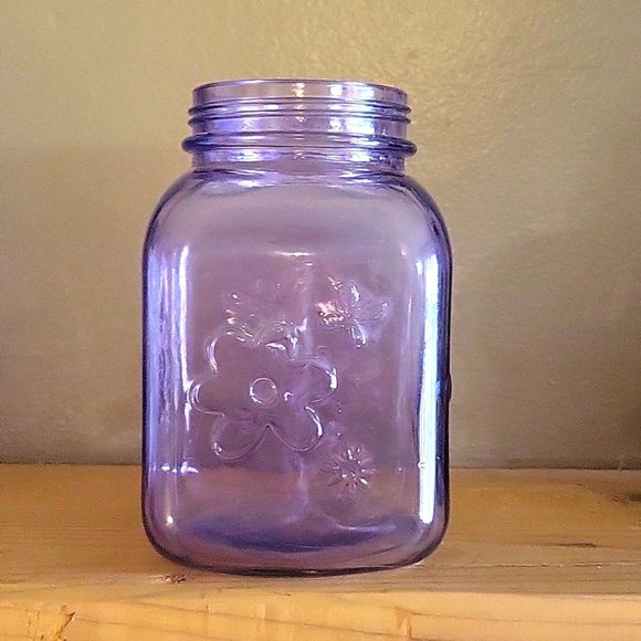 Source Unknown Accents Glass Purple Floral Design Mason Jar Style